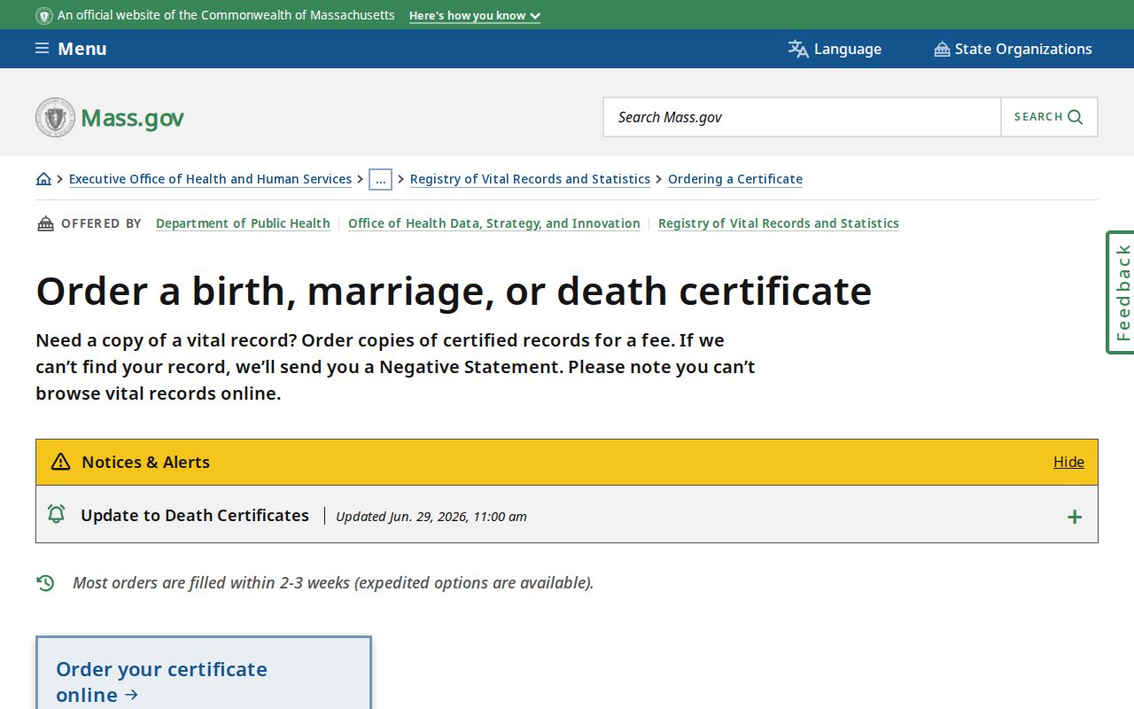 Weymouth residents directory Massachusetts vital record application options